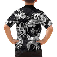 Hawaiian-Polynesian Art Tattoo Family Matching Puletasi and Hawaiian Shirt Hibiscus and Plumeria Grayscale LT03 - Polynesian Pride