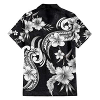 Hawaiian-Polynesian Art Tattoo Family Matching Short Sleeve Bodycon Dress and Hawaiian Shirt Hibiscus and Plumeria Grayscale LT03 - Polynesian Pride