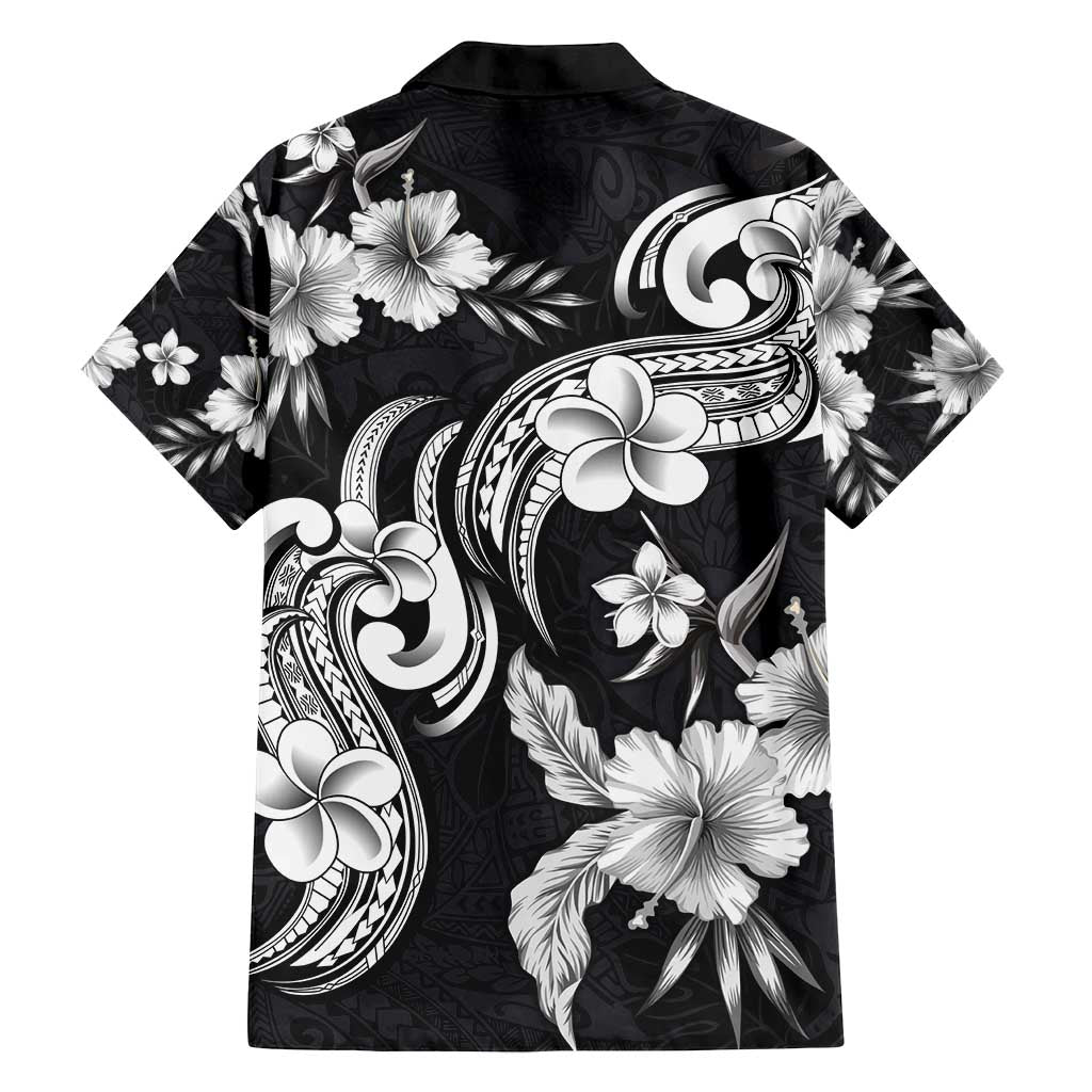 Hawaiian-Polynesian Art Tattoo Family Matching Summer Maxi Dress and Hawaiian Shirt Hibiscus and Plumeria Grayscale LT03 - Polynesian Pride
