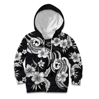 Hawaiian-Polynesian Art Tattoo Kid Hoodie Hibiscus and Plumeria Grayscale