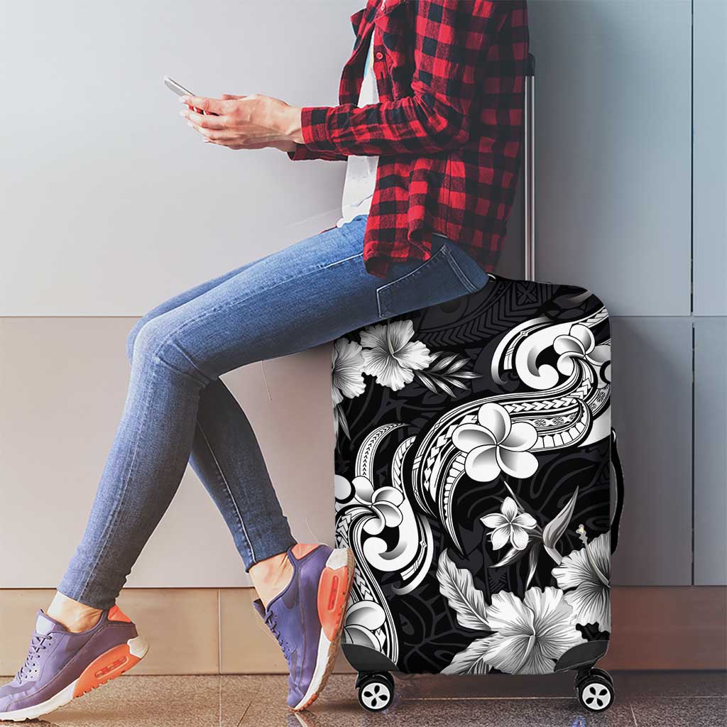 Hawaiian-Polynesian Art Tattoo Luggage Cover Hibiscus and Plumeria Grayscale