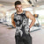 Hawaiian-Polynesian Art Tattoo Men Tank Top Hibiscus and Plumeria Grayscale