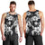 Hawaiian-Polynesian Art Tattoo Men Tank Top Hibiscus and Plumeria Grayscale