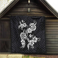 Hawaiian-Polynesian Art Tattoo Quilt Hibiscus and Plumeria Grayscale
