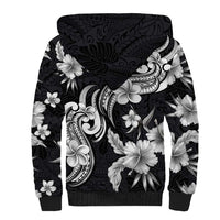 Hawaiian-Polynesian Art Tattoo Sherpa Hoodie Hibiscus and Plumeria Grayscale