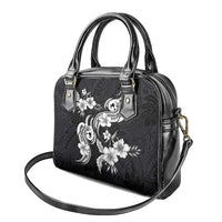 Hawaiian-Polynesian Art Tattoo Shoulder Handbag Hibiscus and Plumeria Grayscale