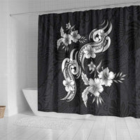 Hawaiian-Polynesian Art Tattoo Shower Curtain Hibiscus and Plumeria Grayscale