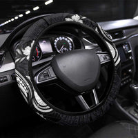 Hawaiian-Polynesian Art Tattoo Steering Wheel Cover Hibiscus and Plumeria Grayscale