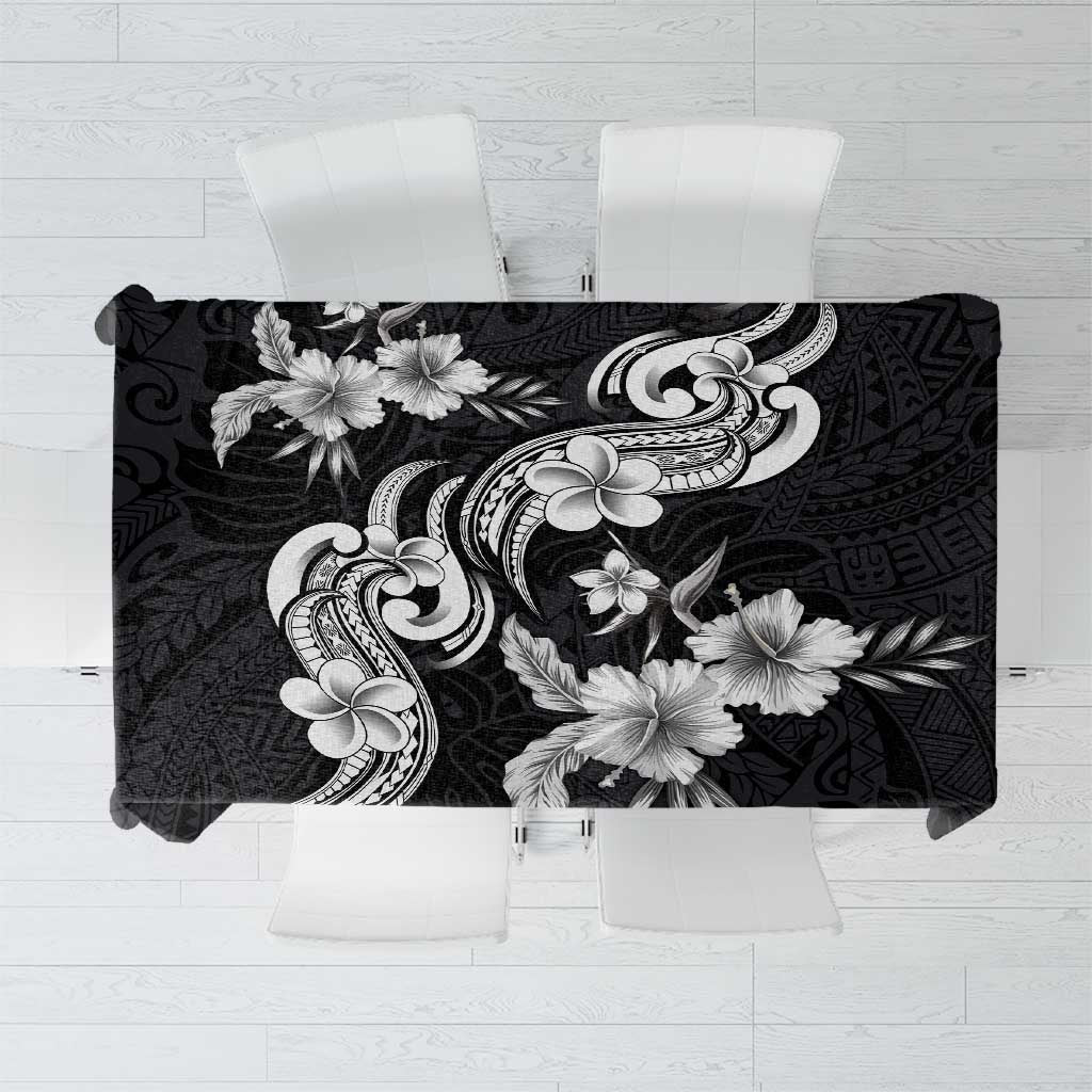 Hawaiian-Polynesian Art Tattoo Tablecloth Hibiscus and Plumeria Grayscale