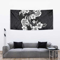 Hawaiian-Polynesian Art Tattoo Tapestry Hibiscus and Plumeria Grayscale