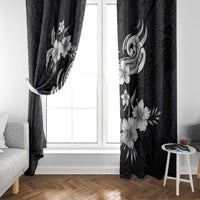 Hawaiian-Polynesian Art Tattoo Window Curtain Hibiscus and Plumeria Grayscale