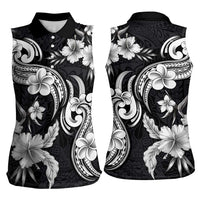 Hawaiian-Polynesian Art Tattoo Women Sleeveless Polo Shirt Hibiscus and Plumeria Grayscale LT03 - Polynesian Pride