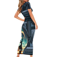 Samoan Siapo Motif and Siva Afi Dance Short Sleeve Bodycon Dress