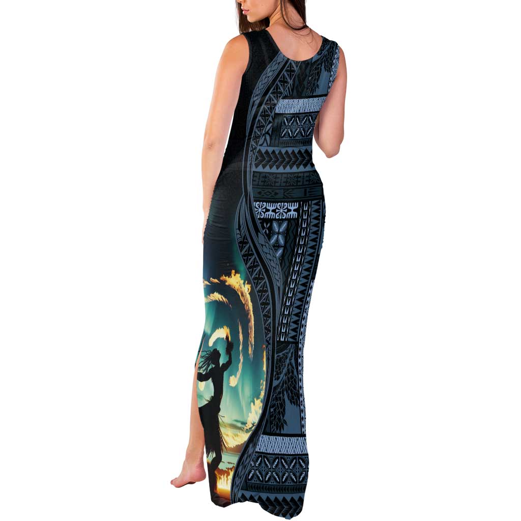 Samoan Siapo Motif and Siva Afi Dance Tank Maxi Dress