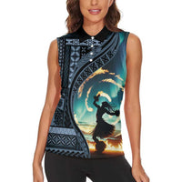 Samoan Siapo Motif and Siva Afi Dance Women Sleeveless Polo Shirt