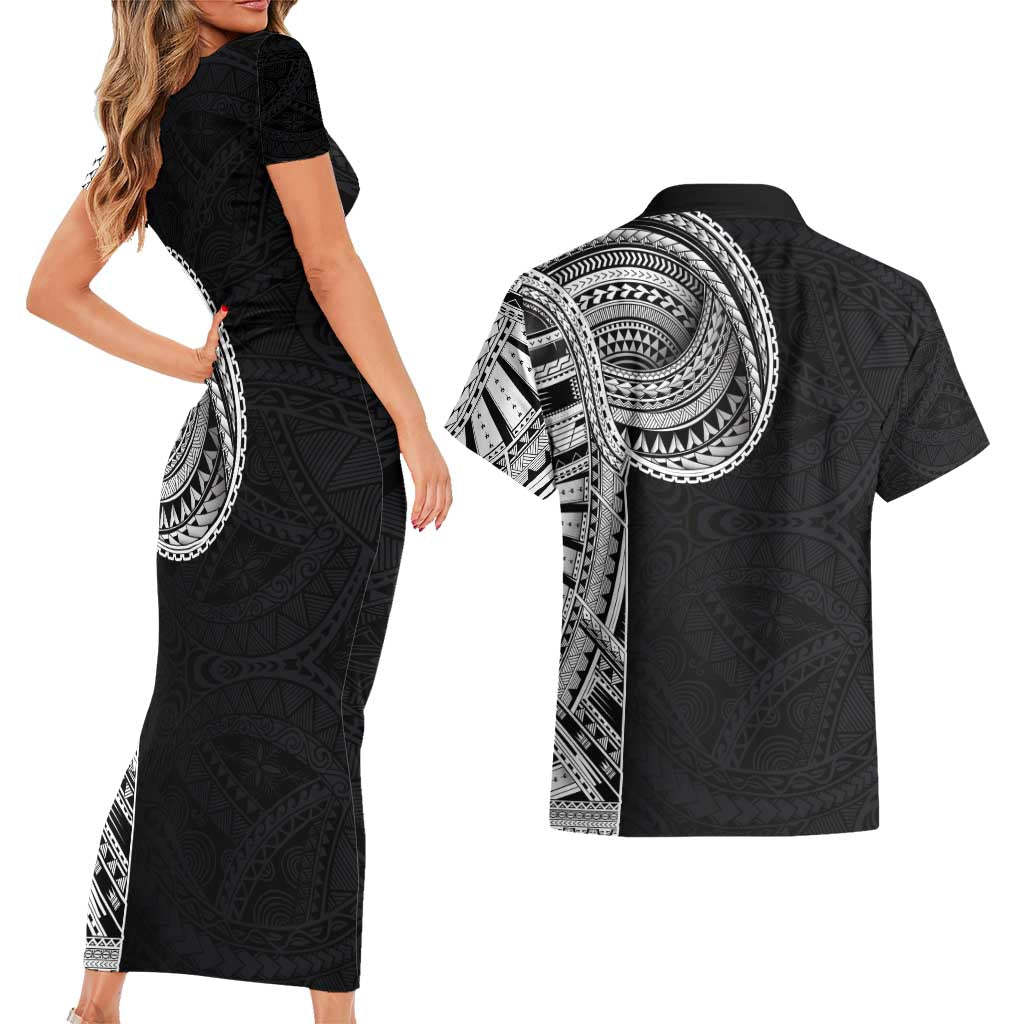Samoan Art Tattoo Polynesian Pattern Couples Matching Short Sleeve Bodycon Dress and Hawaiian Shirt