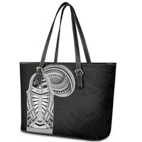 Samoan Art Tattoo Polynesian Pattern Leather Tote Bag