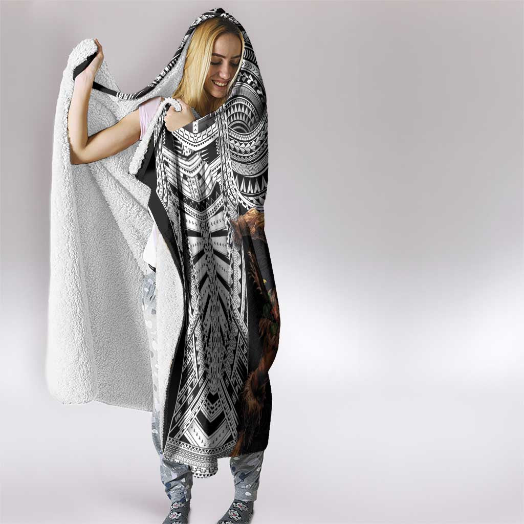 Samoan Warrior Art Tattoo Hooded Blanket Polynesian Pattern and Teuila