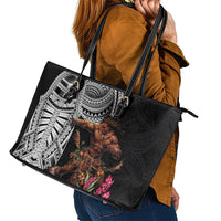 Samoan Warrior Art Tattoo Leather Tote Bag Polynesian Pattern and Teuila