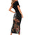Samoan Warrior Art Tattoo Short Sleeve Bodycon Dress Polynesian Pattern and Teuila