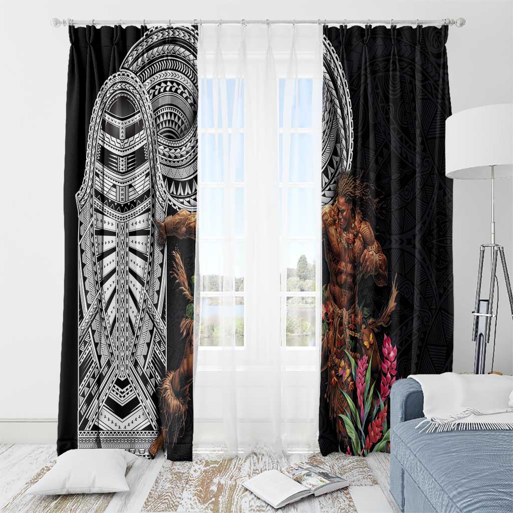 Samoan Warrior Art Tattoo Window Curtain Polynesian Pattern and Teuila