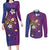 Hawaiian Octopus Tattoo and Frangipani Couples Matching Long Sleeve Bodycon Dress and Long Sleeve Button Shirt