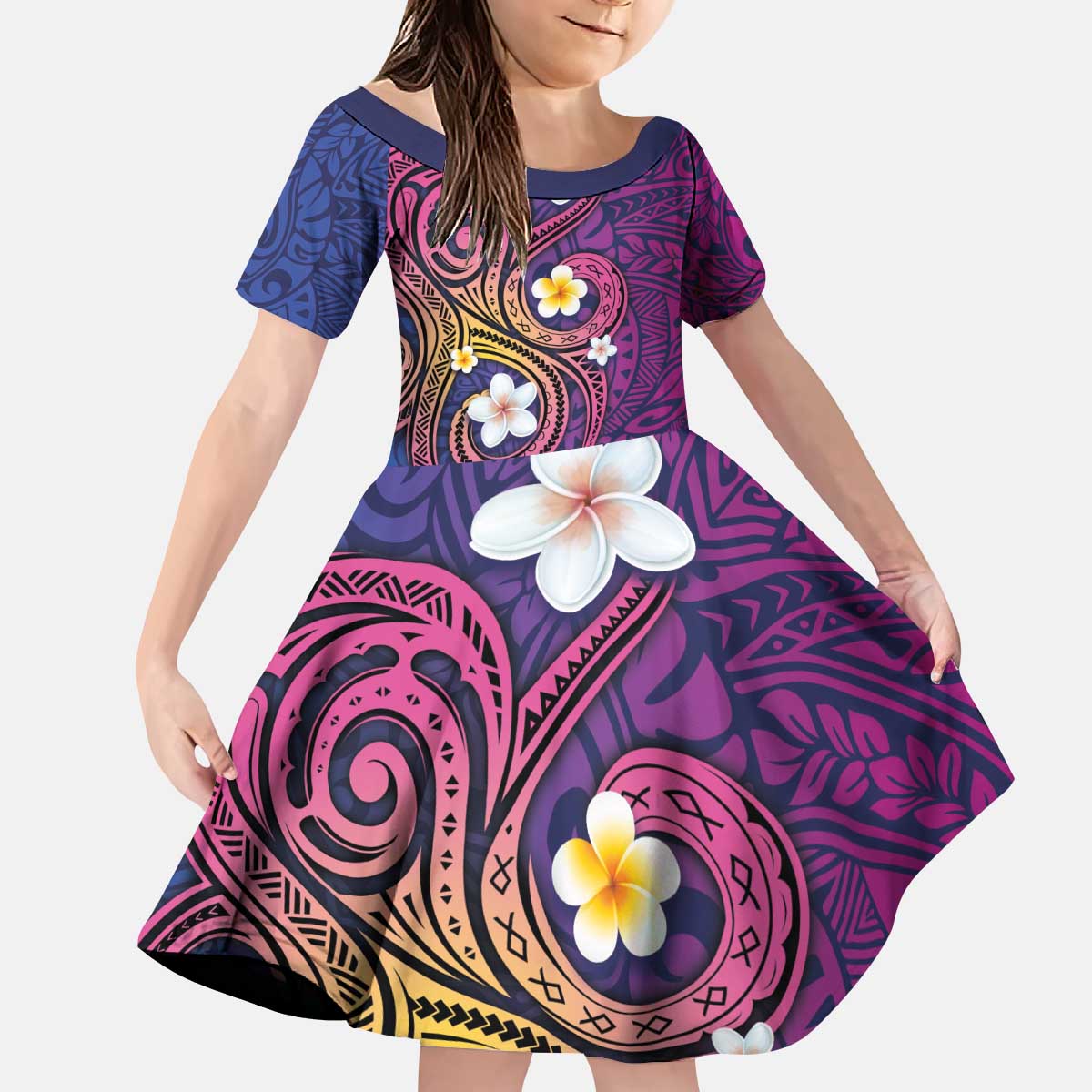 Hawaiian Octopus Tattoo and Frangipani Kid Short Sleeve Dress