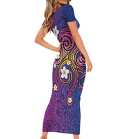Hawaiian Octopus Tattoo and Frangipani Short Sleeve Bodycon Dress