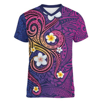Hawaiian Octopus Tattoo and Frangipani Women V-Neck T-Shirt