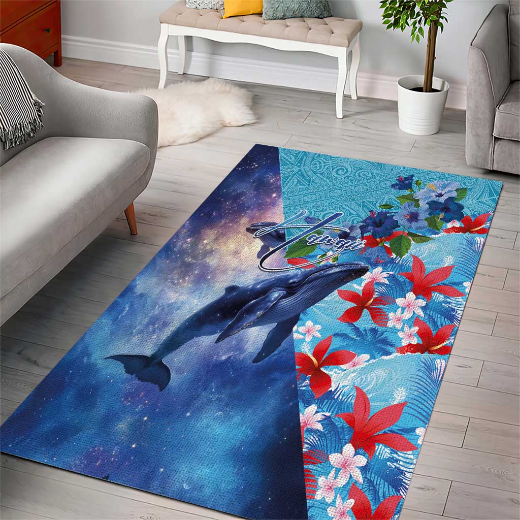Hawaii Aloha Whales Area Rug Hibiscus and Whales with Polynesian Pattern - Polynesian Pride