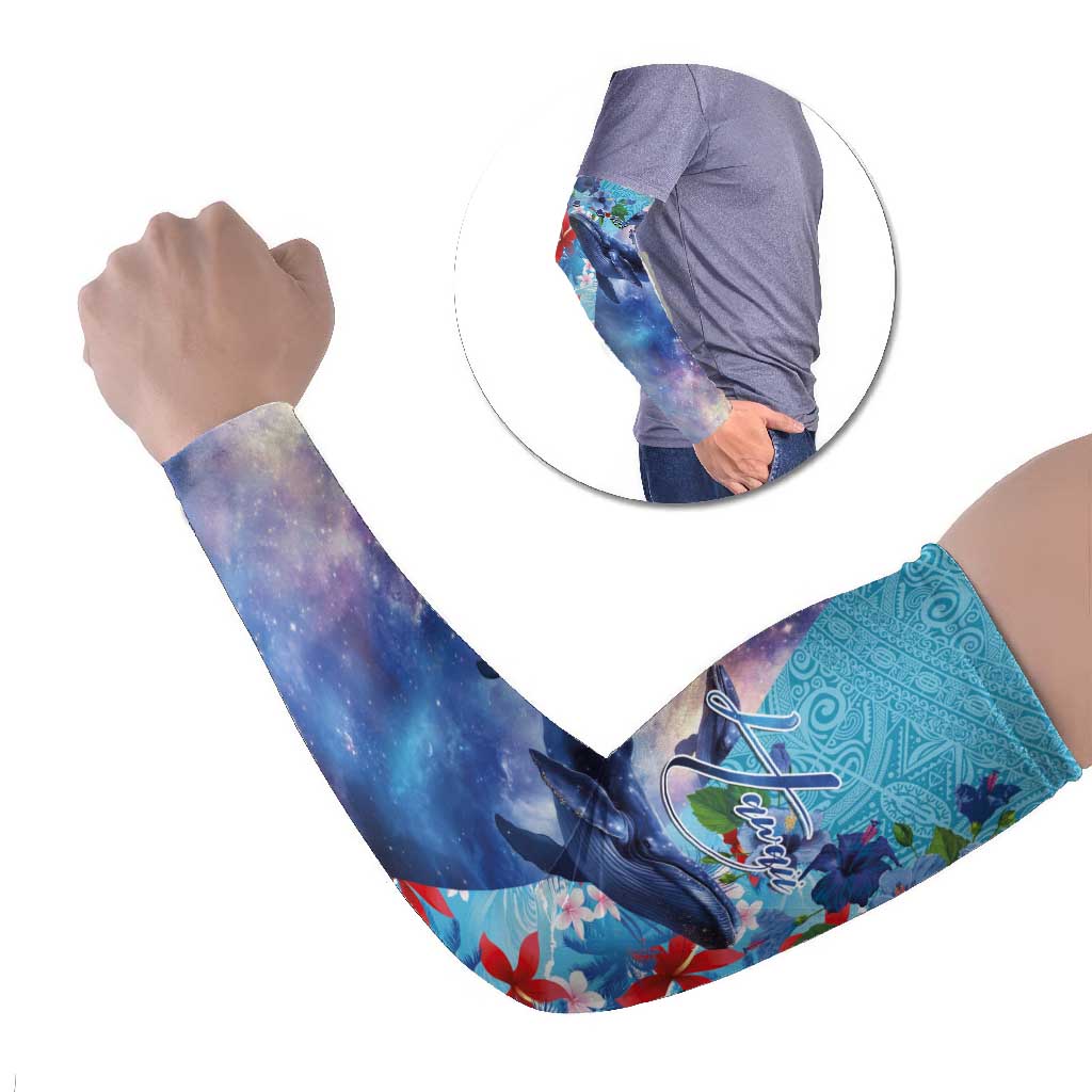 Hawaii Aloha Whales Arm Sleeves Hibiscus and Whales with Polynesian Pattern - Polynesian Pride