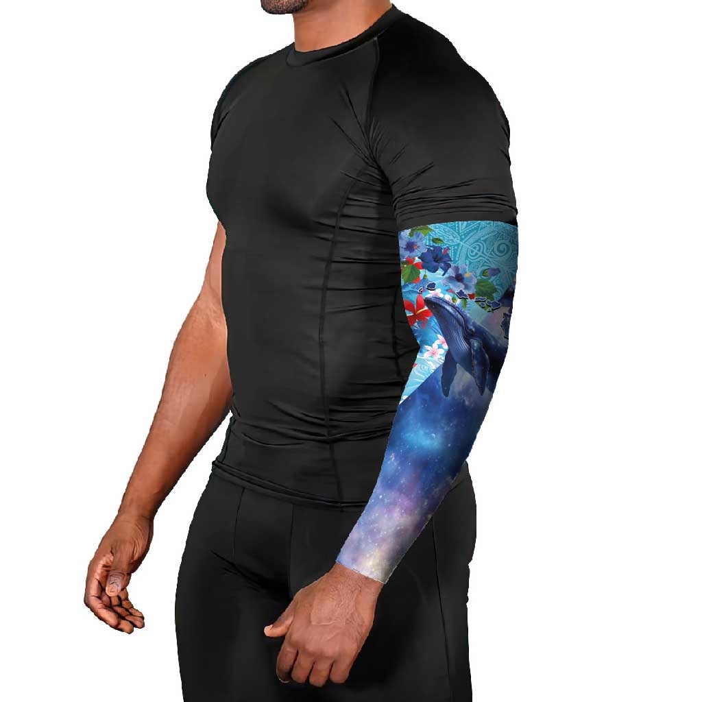 Hawaii Aloha Whales Arm Sleeves Hibiscus and Whales with Polynesian Pattern - Polynesian Pride