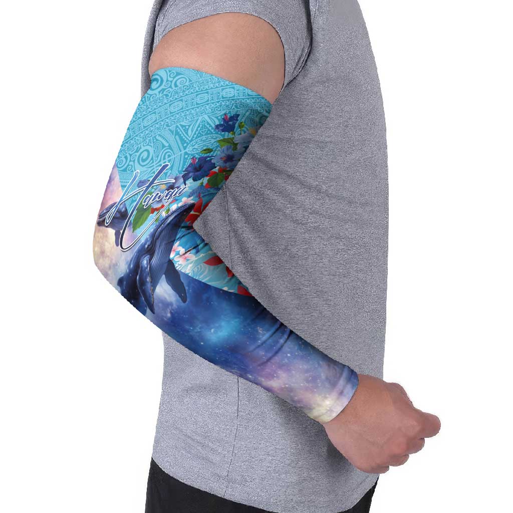 Hawaii Aloha Whales Arm Sleeves Hibiscus and Whales with Polynesian Pattern - Polynesian Pride