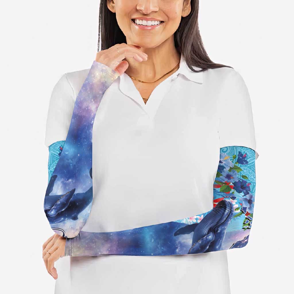 Hawaii Aloha Whales Arm Sleeves Hibiscus and Whales with Polynesian Pattern - Polynesian Pride