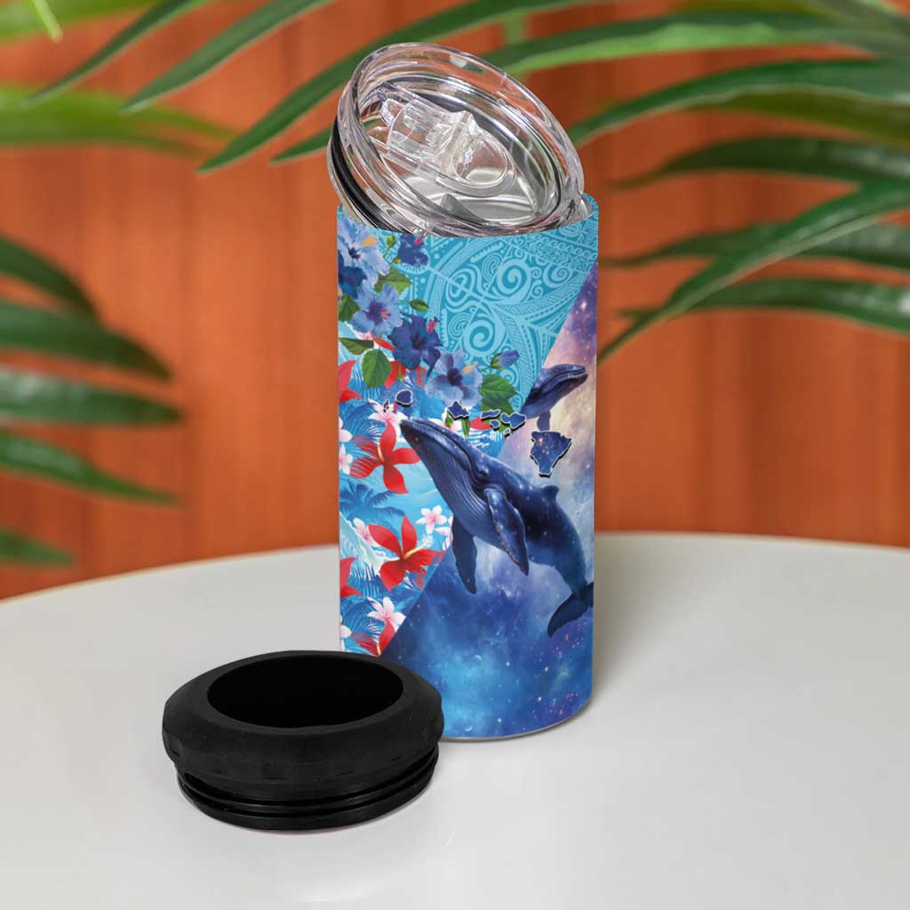 Hawaii Aloha Whales 4 in 1 Can Cooler Tumbler Hibiscus and Whales with Polynesian Pattern - Polynesian Pride