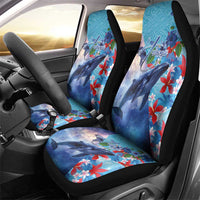 Hawaii Aloha Whales Car Seat Cover Hibiscus and Whales with Polynesian Pattern - Polynesian Pride