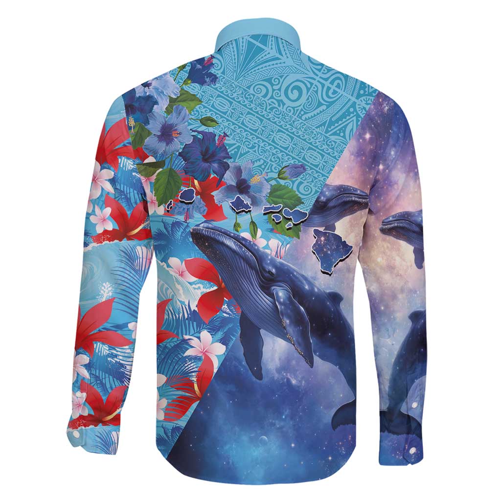 Hawaii Aloha Whales Family Matching Long Sleeve Bodycon Dress and Hawaiian Shirt Hibiscus and Whales with Polynesian Pattern - Polynesian Pride