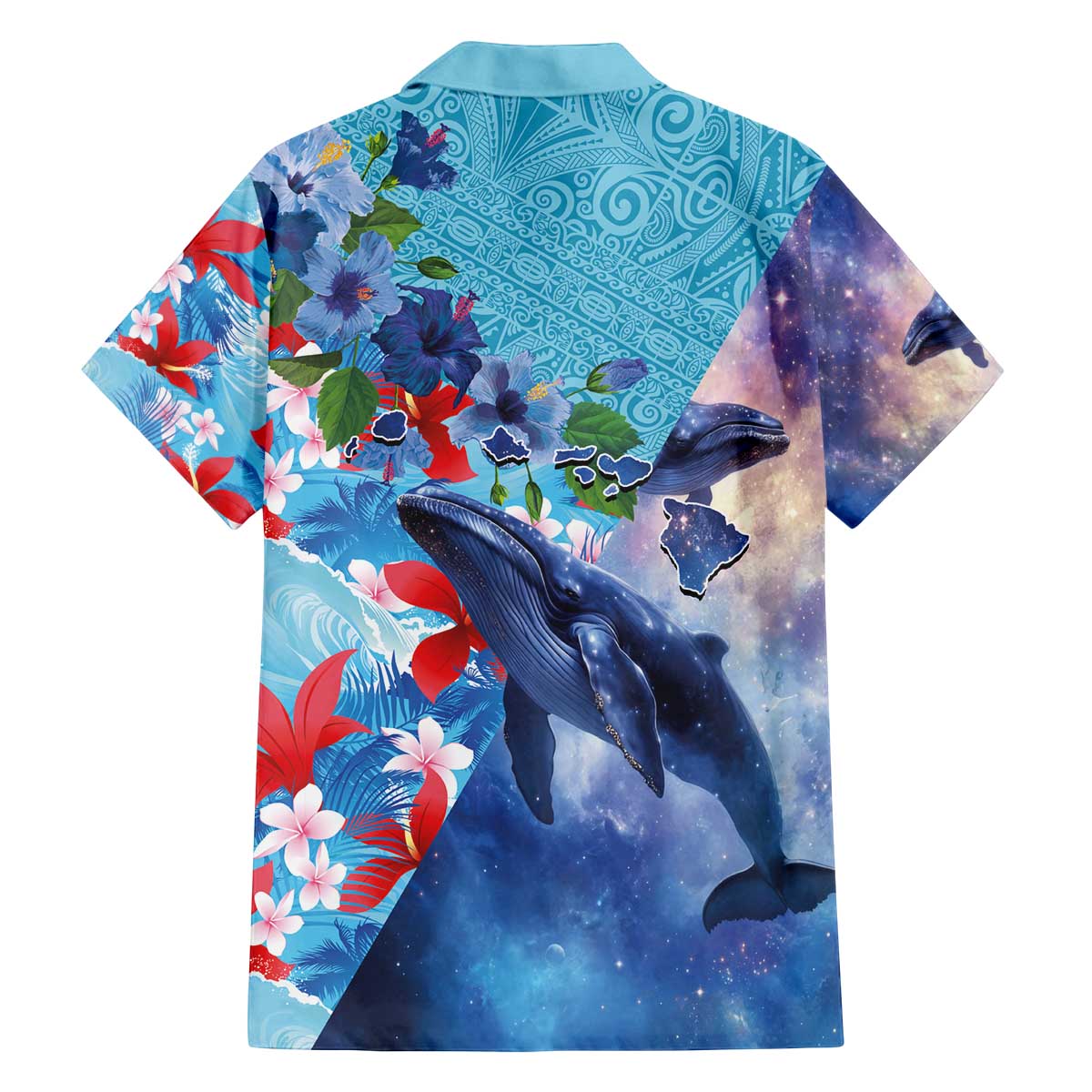 Hawaii Aloha Whales Family Matching Off The Shoulder Long Sleeve Dress and Hawaiian Shirt Hibiscus and Whales with Polynesian Pattern LT03 - Polynesian Pride