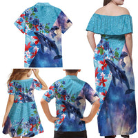 Hawaii Aloha Whales Family Matching Off Shoulder Maxi Dress and Hawaiian Shirt Hibiscus and Whales with Polynesian Pattern LT03 - Polynesian Pride