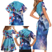 Hawaii Aloha Whales Family Matching Short Sleeve Bodycon Dress and Hawaiian Shirt Hibiscus and Whales with Polynesian Pattern - Polynesian Pride