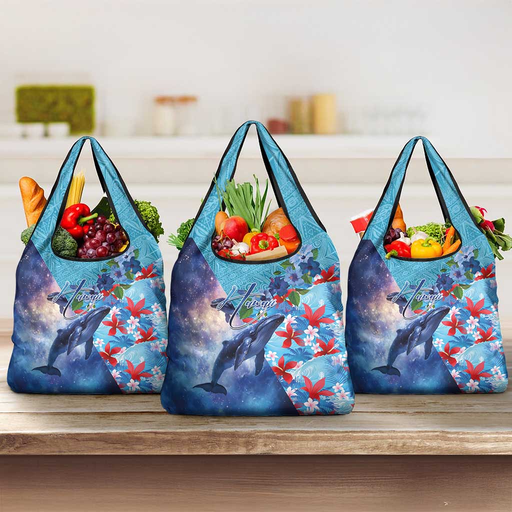 Hawaii Aloha Whales Grocery Bag Hibiscus and Whales with Polynesian Pattern - Polynesian Pride
