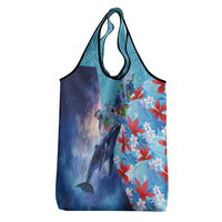 Hawaii Aloha Whales Grocery Bag Hibiscus and Whales with Polynesian Pattern - Polynesian Pride