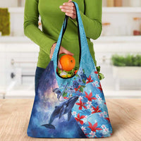 Hawaii Aloha Whales Grocery Bag Hibiscus and Whales with Polynesian Pattern - Polynesian Pride
