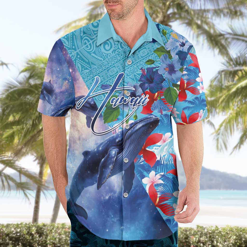 Hawaii Aloha Whales Hawaiian Shirt Hibiscus and Whales with Polynesian Pattern - Polynesian Pride
