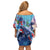 Hawaii Aloha Whales Off Shoulder Short Dress Hibiscus and Whales with Polynesian Pattern - Polynesian Pride