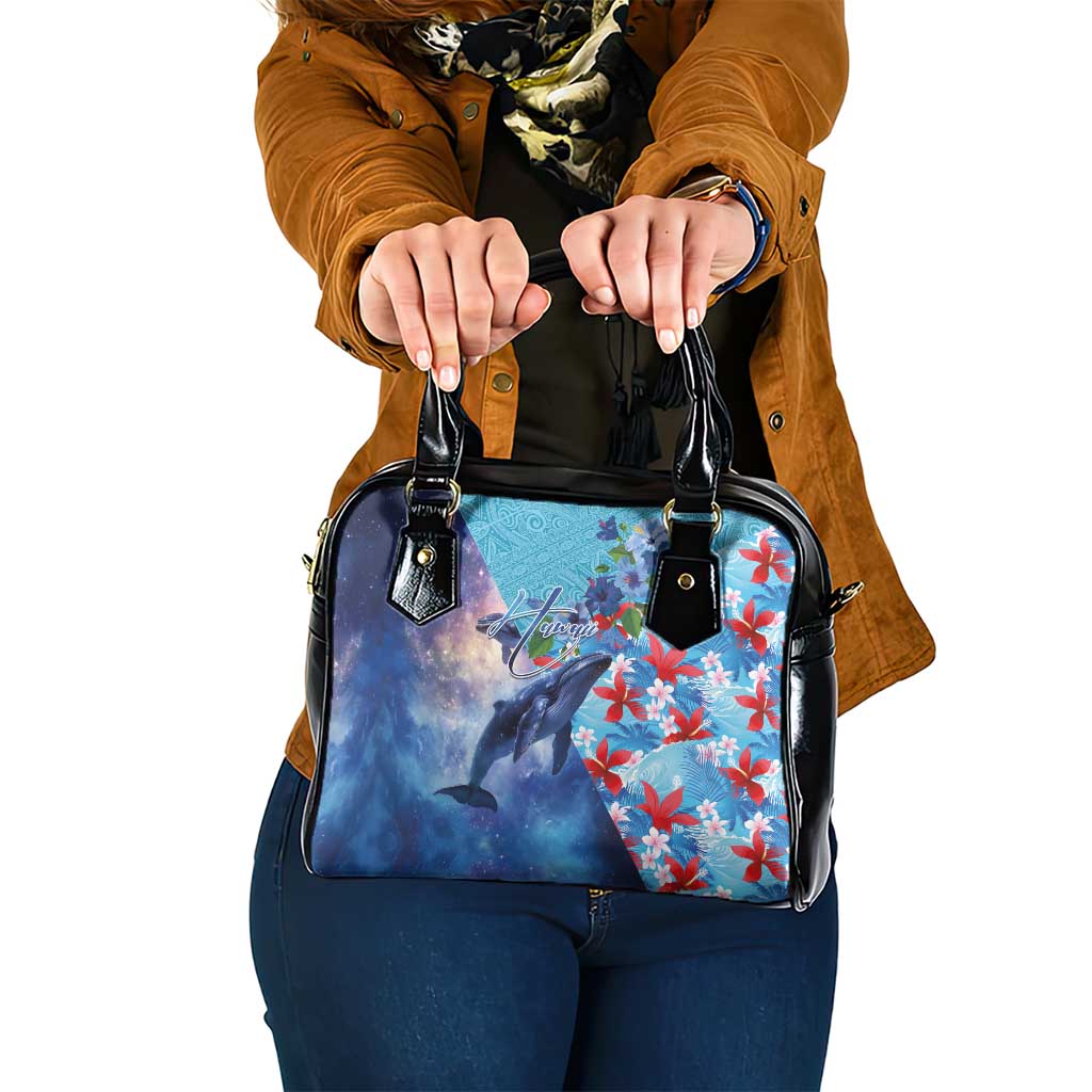 Hawaii Aloha Whales Shoulder Handbag Hibiscus and Whales with Polynesian Pattern - Polynesian Pride
