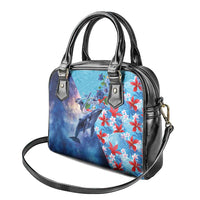 Hawaii Aloha Whales Shoulder Handbag Hibiscus and Whales with Polynesian Pattern - Polynesian Pride