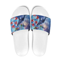Hawaii Aloha Whales Slide Sandals Hibiscus and Whales with Polynesian Pattern - Polynesian Pride