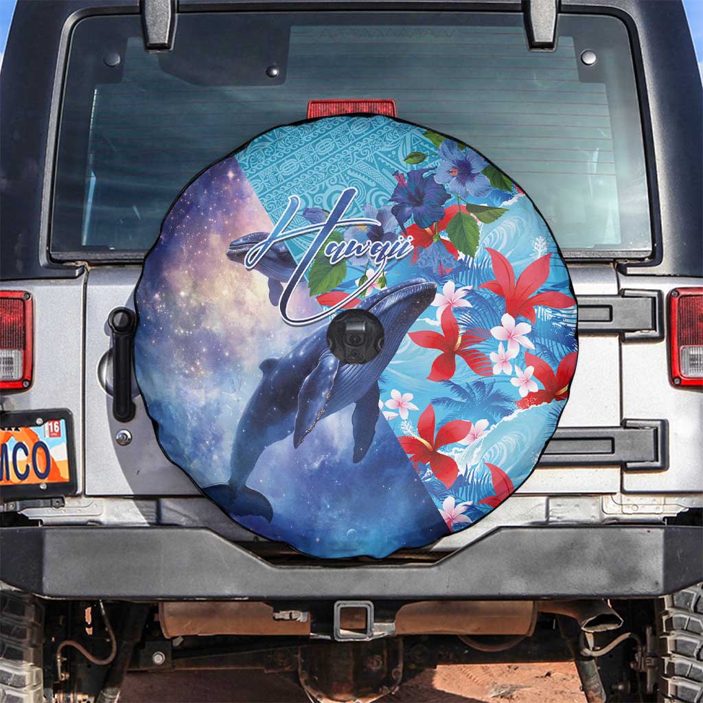 Hawaii Aloha Whales Spare Tire Cover Hibiscus and Whales with Polynesian Pattern - Polynesian Pride