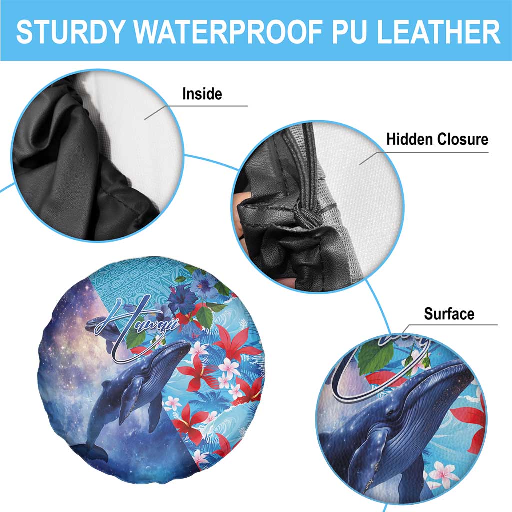 Hawaii Aloha Whales Spare Tire Cover Hibiscus and Whales with Polynesian Pattern - Polynesian Pride